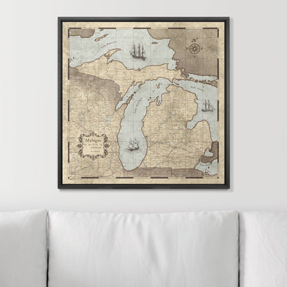 Push Pin Michigan Map (Pin Board) - Rustic Vintage CM Pin Board