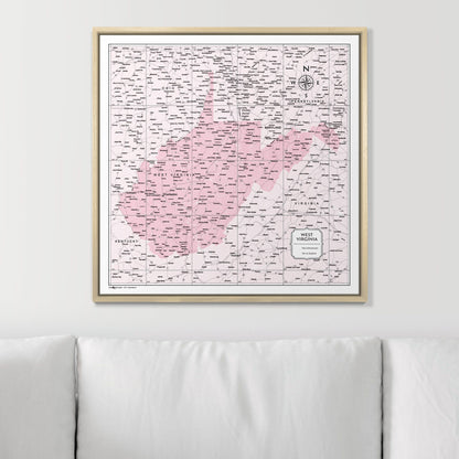 Push Pin West Virginia Map (Pin Board) - Pink Color Splash CM Pin Board