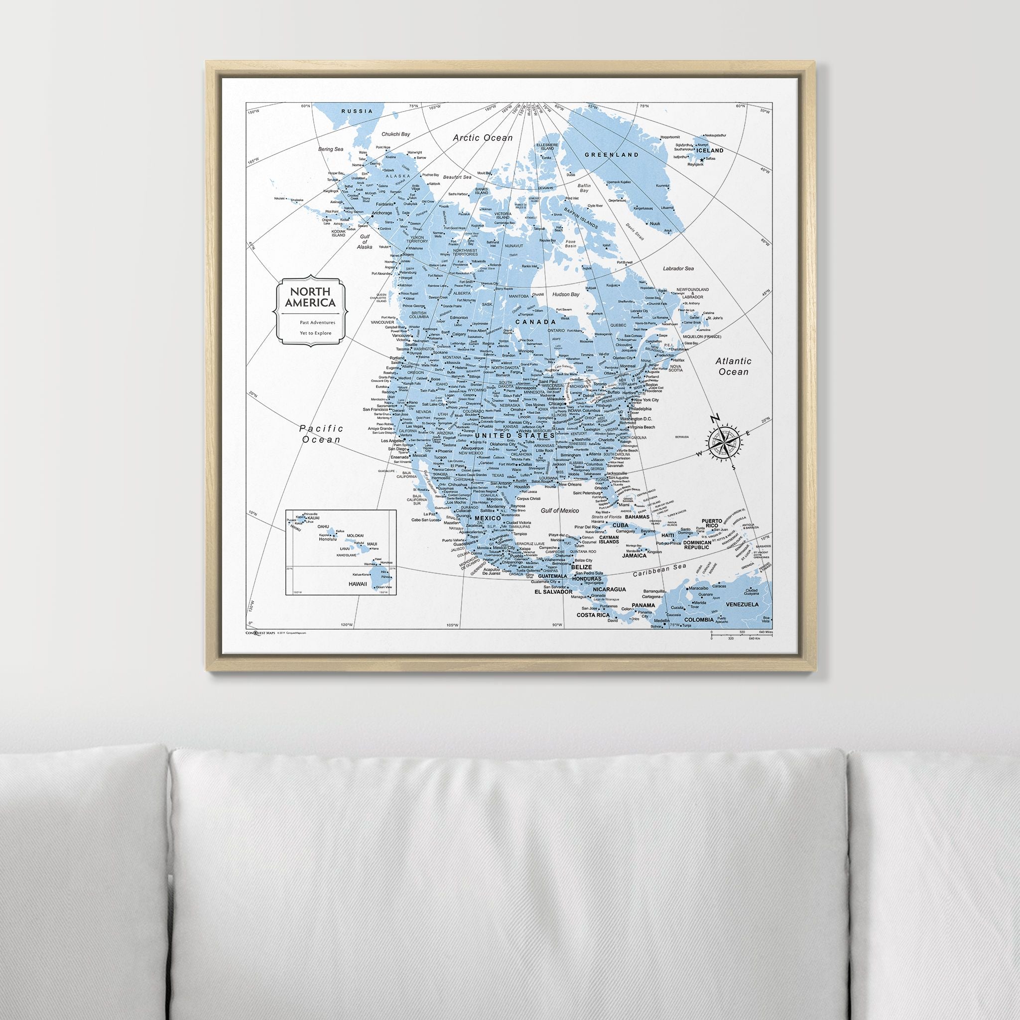 Push Pin North America Map (Pin Board) - Light Blue Color Splash CM Pin Board