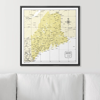 Push Pin Maine Map (Pin Board) - Yellow Color Splash CM Pin Board