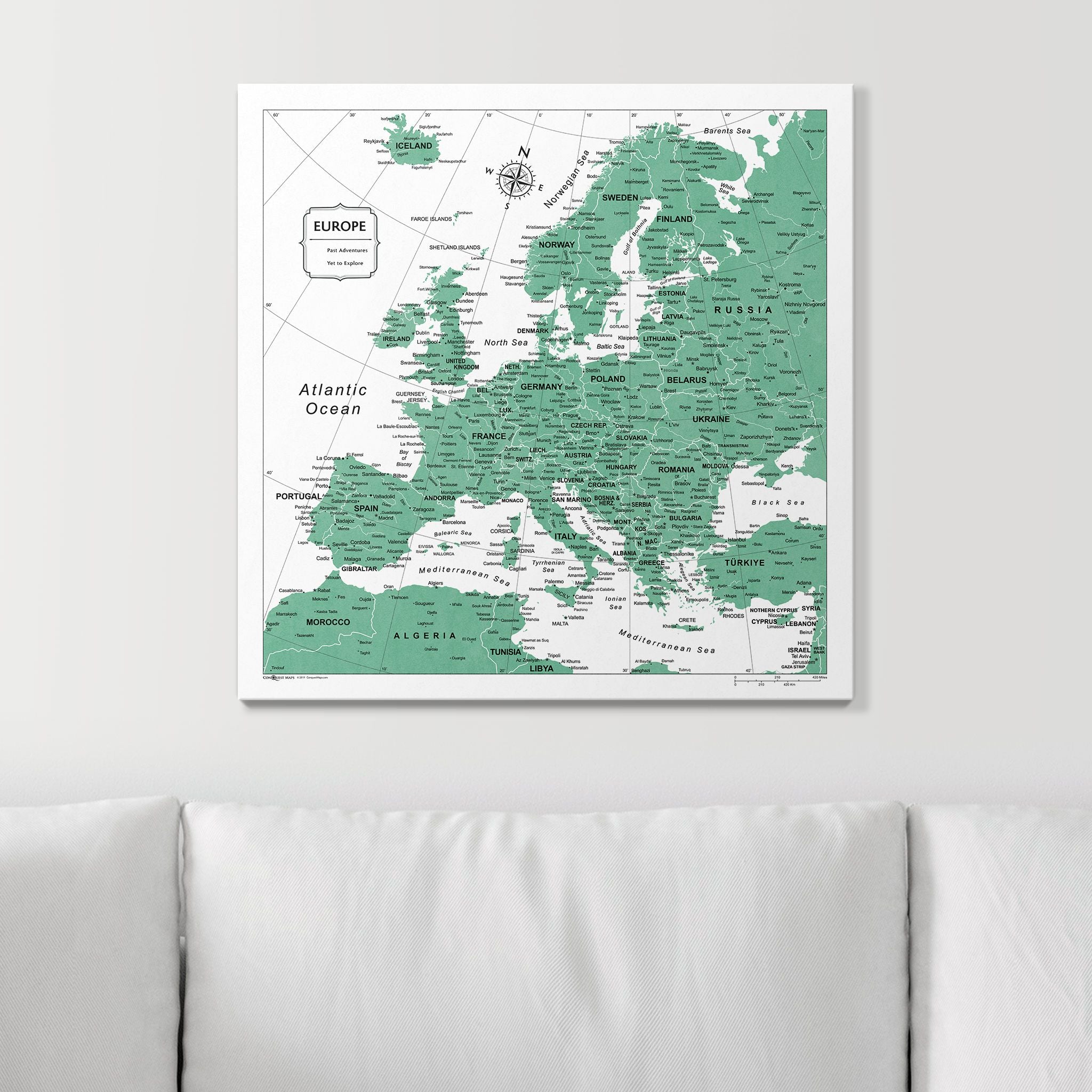 Push Pin Europe Map (Pin Board) - Green Color Splash CM Pin Board