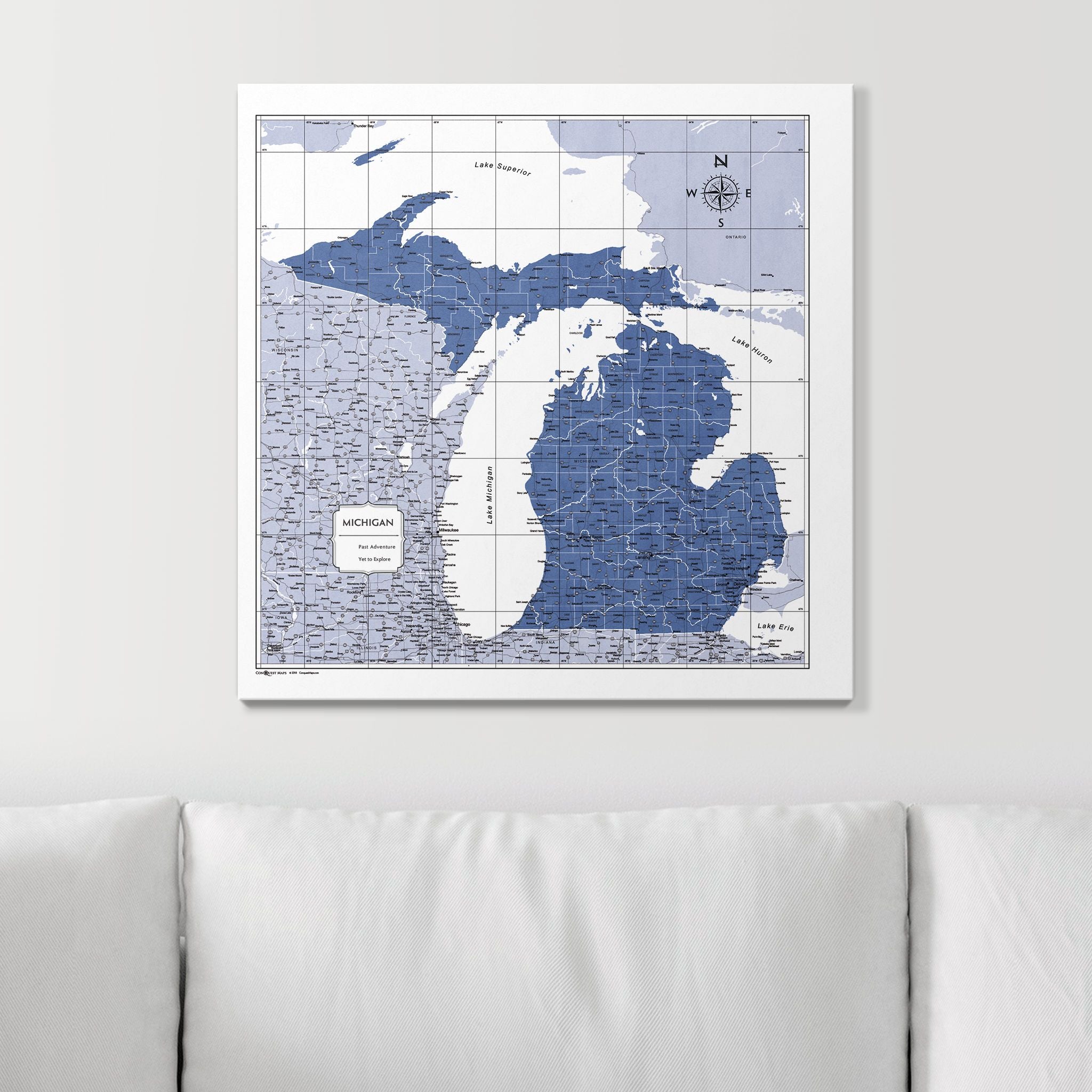 Push Pin Michigan Map (Pin Board) - Navy Color Splash CM Pin Board