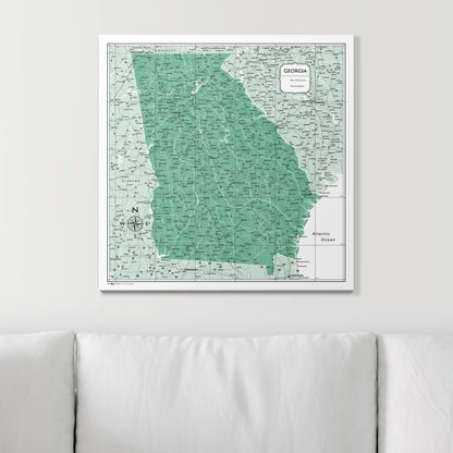 Push Pin Georgia Map (Pin Board) - Green Color Splash CM Pin Board