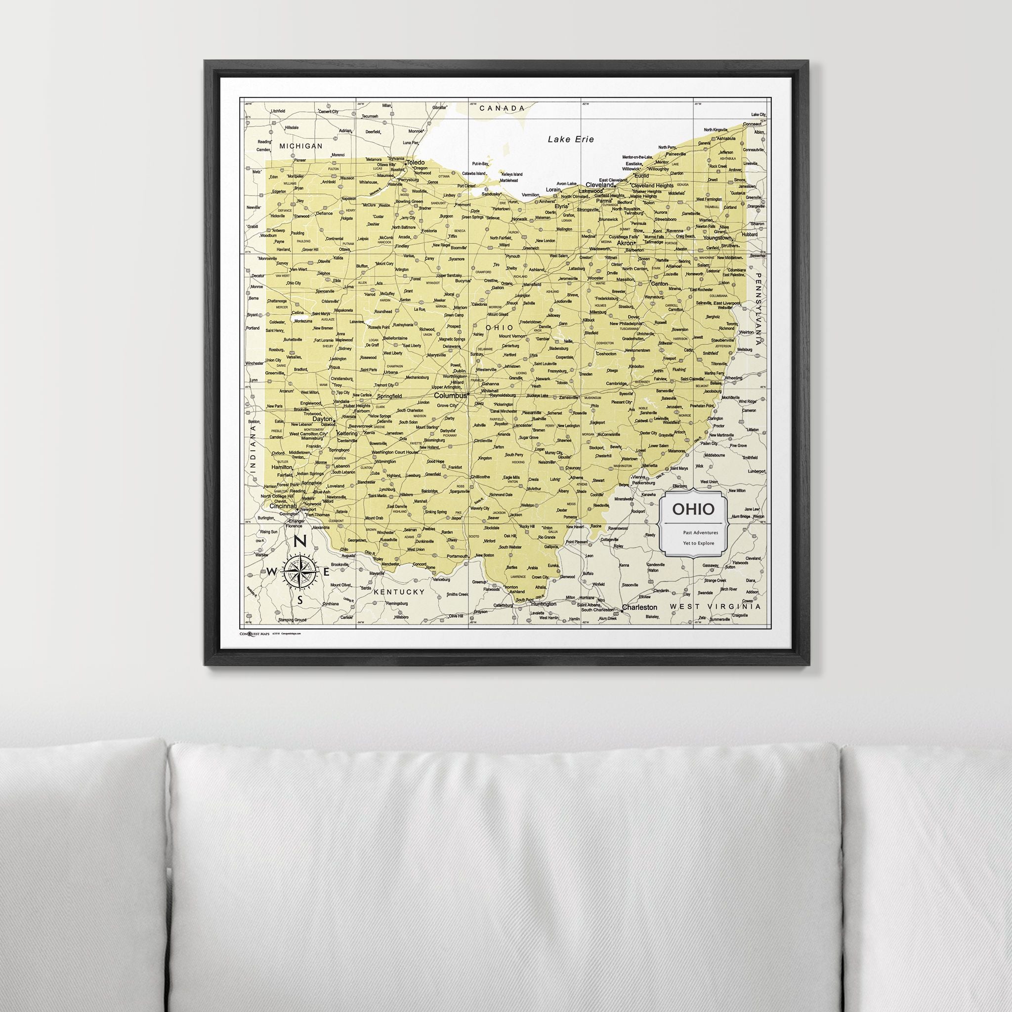 Push Pin Ohio Map (Pin Board) - Yellow Color Splash CM Pin Board