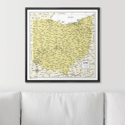 Push Pin Ohio Map (Pin Board) - Yellow Color Splash CM Pin Board