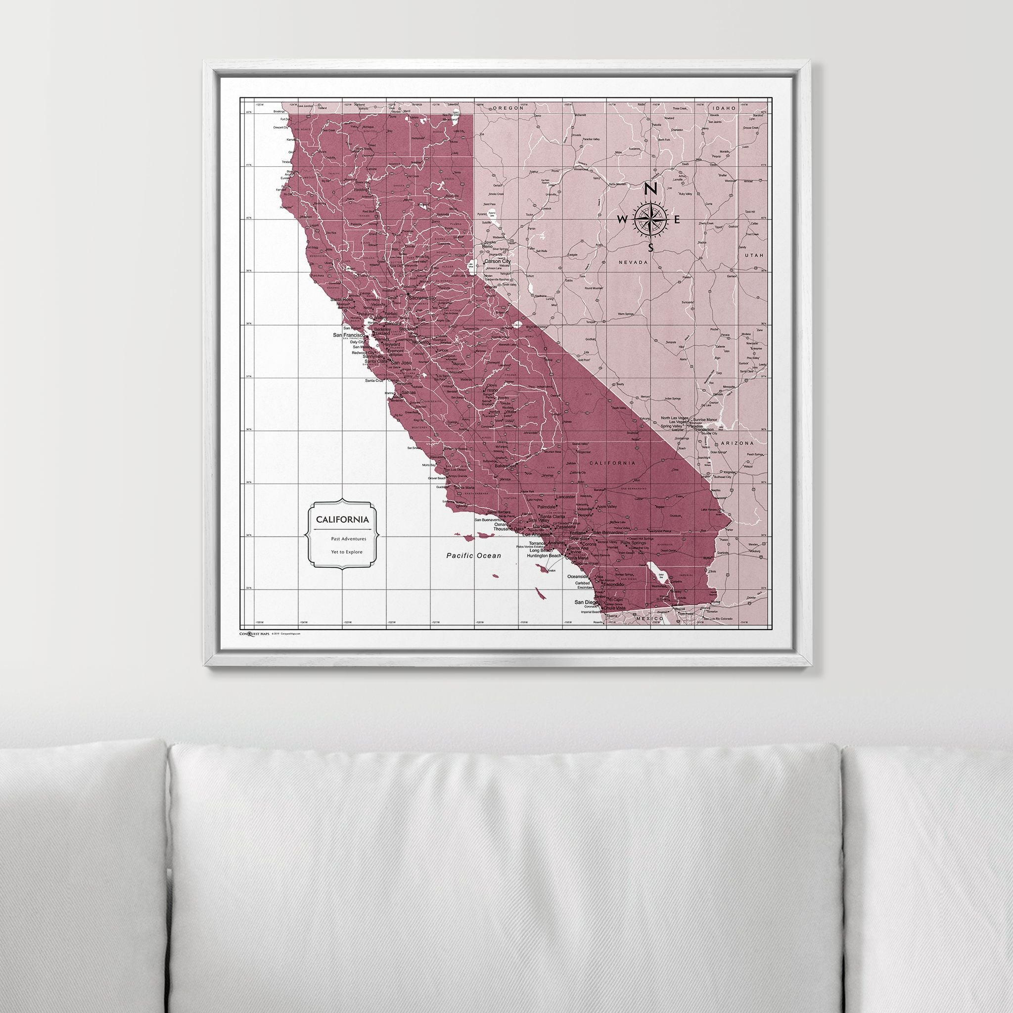 Push Pin California Map (Pin Board) - Burgundy Color Splash CM Pin Board