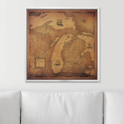 Push Pin Michigan Map (Pin Board) - Golden Aged CM Pin Board