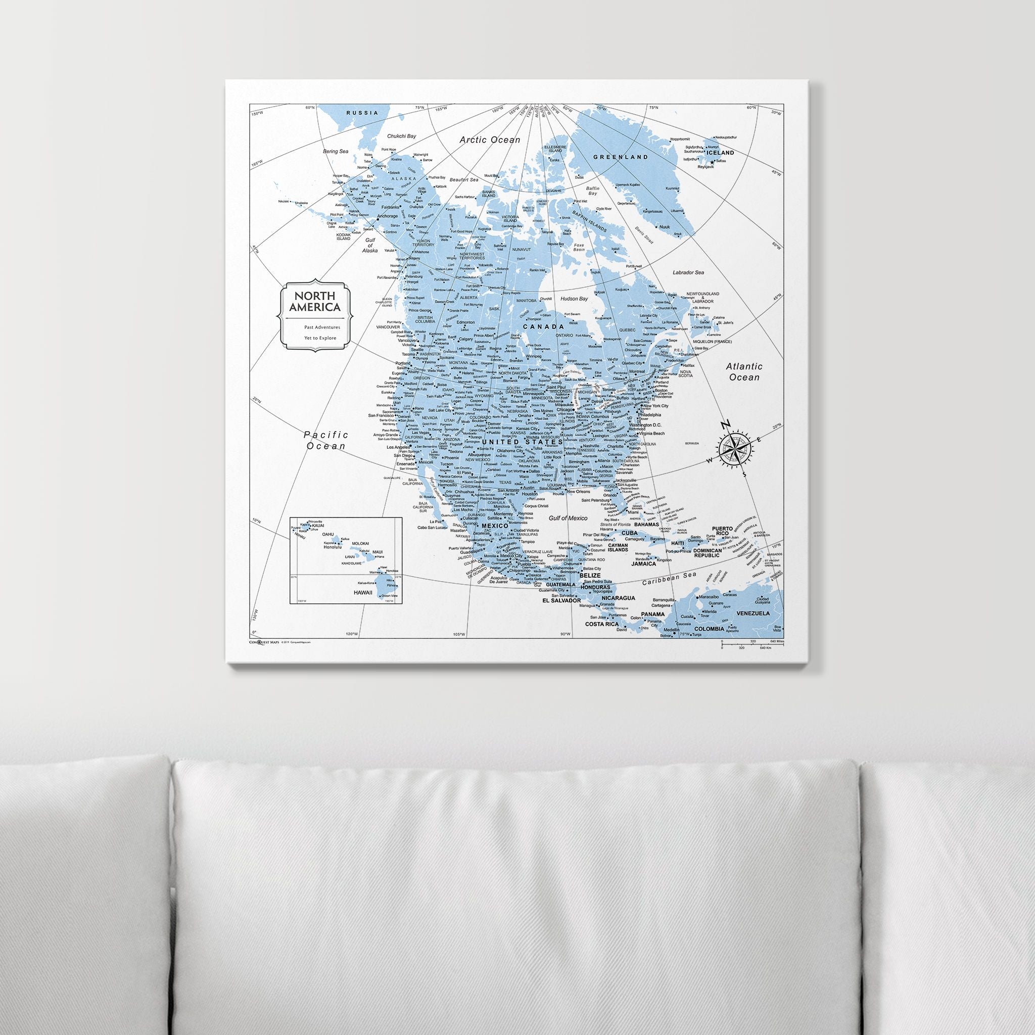 Push Pin North America Map (Pin Board) - Light Blue Color Splash CM Pin Board