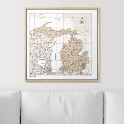 Push Pin Michigan Map (Pin Board) - Light Brown Color Splash CM Pin Board