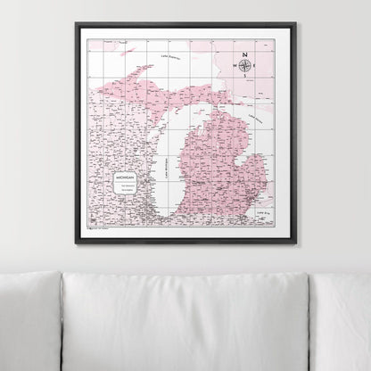 Push Pin Michigan Map (Pin Board) - Pink Color Splash CM Pin Board