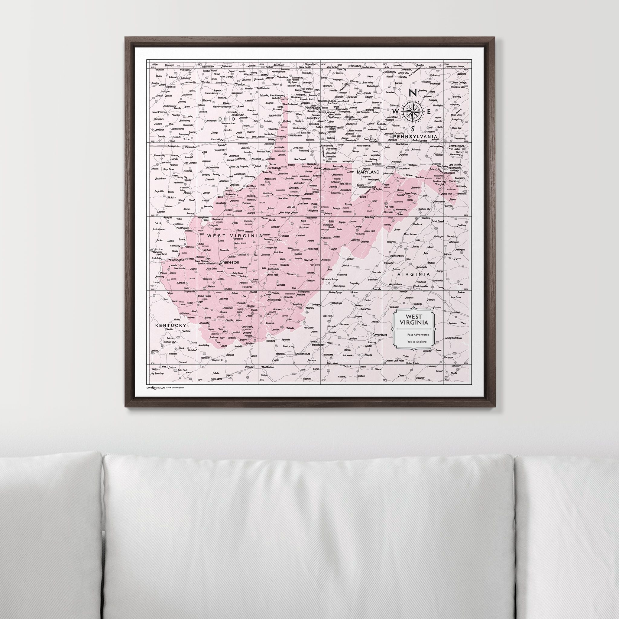 Push Pin West Virginia Map (Pin Board) - Pink Color Splash CM Pin Board