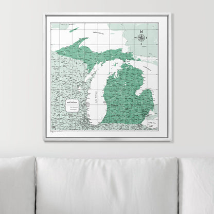 Push Pin Michigan Map (Pin Board) - Green Color Splash CM Pin Board