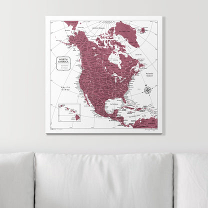 Push Pin North America Map (Pin Board) - Burgundy Color Splash CM Pin Board