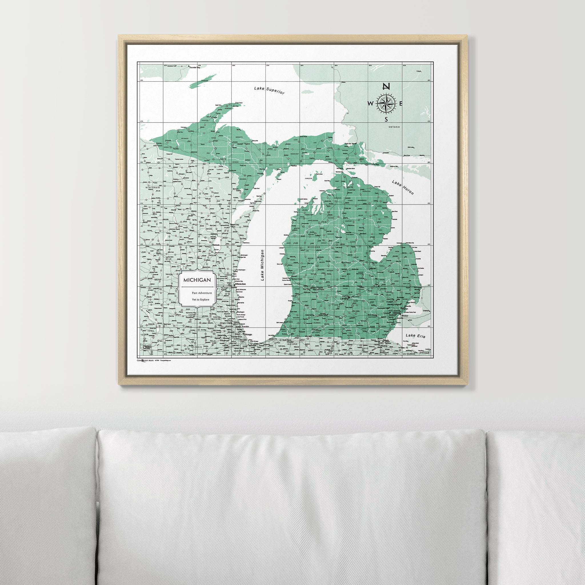 Push Pin Michigan Map (Pin Board) - Green Color Splash CM Pin Board