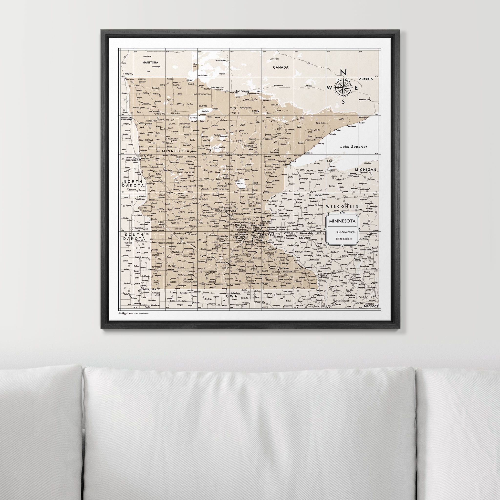 Push Pin Minnesota Map (Pin Board) - Light Brown Color Splash CM Pin Board