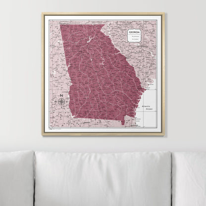 Push Pin Georgia Map (Pin Board) - Burgundy Color Splash CM Pin Board