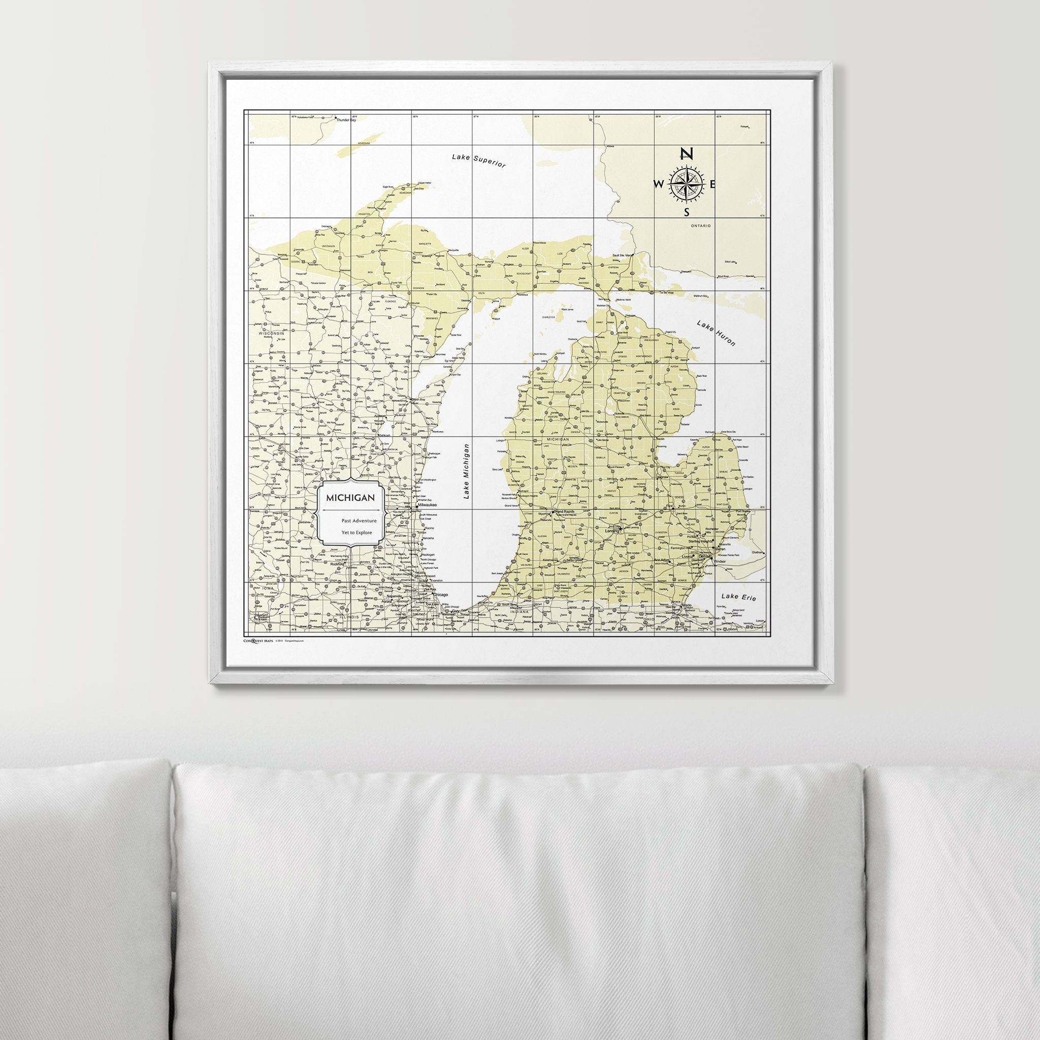 Push Pin Michigan Map (Pin Board) - Yellow Color Splash CM Pin Board