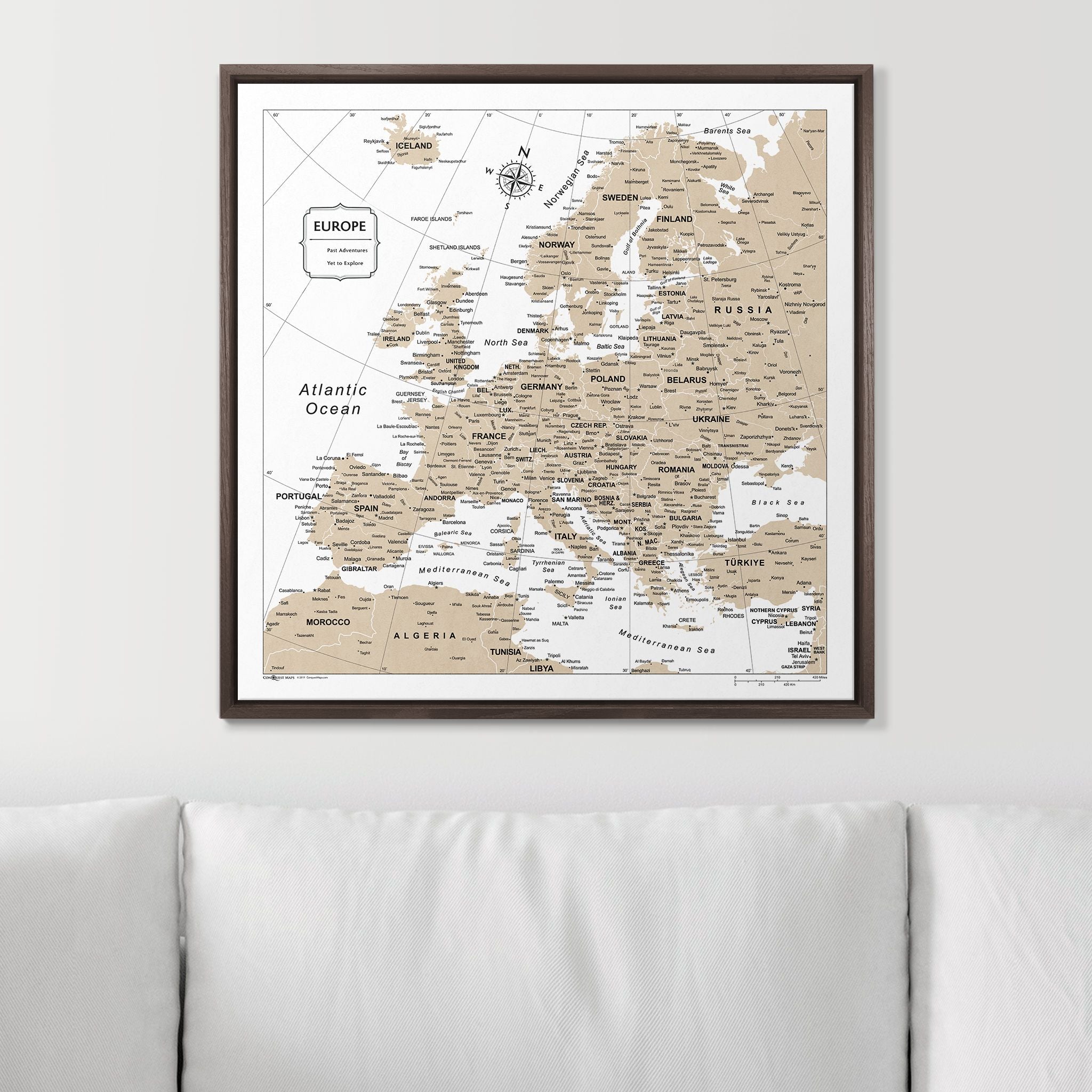 Push Pin Europe Map (Pin Board) - Light Brown Color Splash CM Pin Board