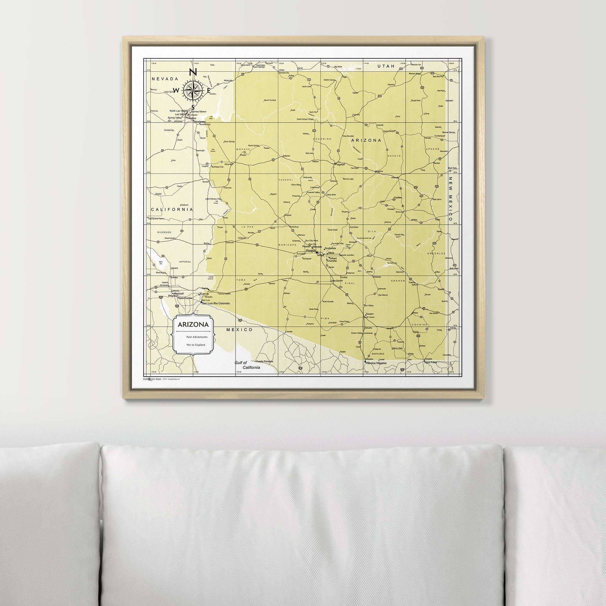 Push Pin Arizona Map (Pin Board) - Yellow Color Splash CM Pin Board