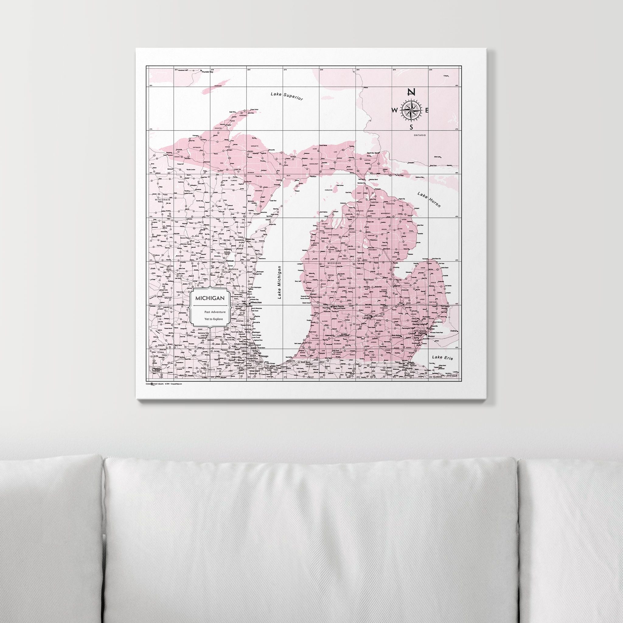 Push Pin Michigan Map (Pin Board) - Pink Color Splash CM Pin Board