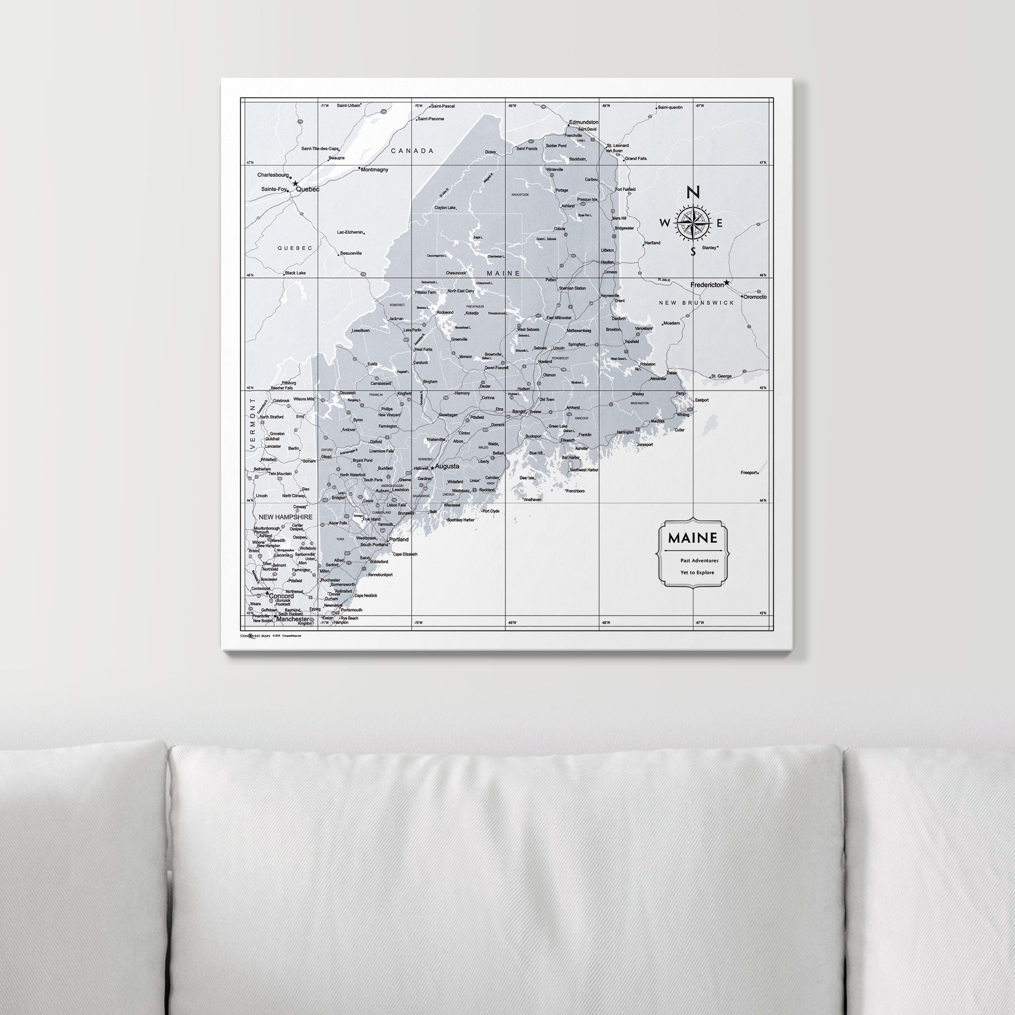 Push Pin Maine Map (Pin Board) - Light Gray Color Splash CM Pin Board