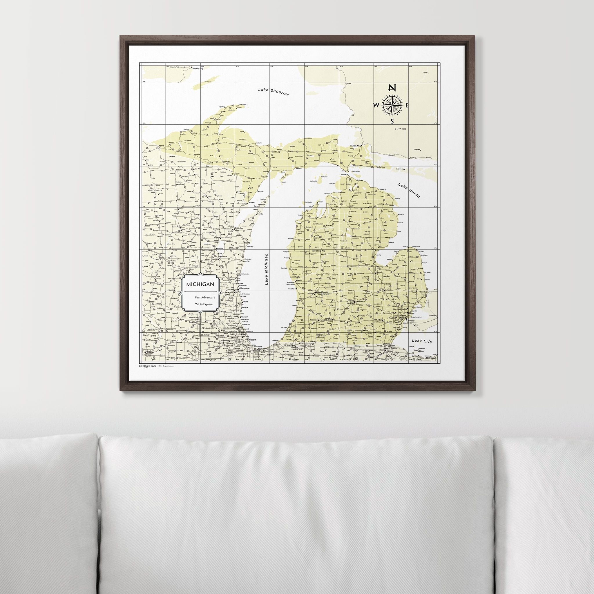 Push Pin Michigan Map (Pin Board) - Yellow Color Splash CM Pin Board