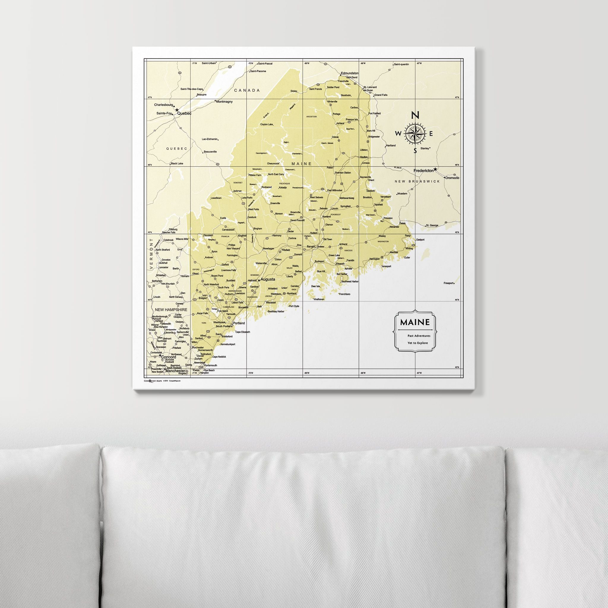 Push Pin Maine Map (Pin Board) - Yellow Color Splash CM Pin Board