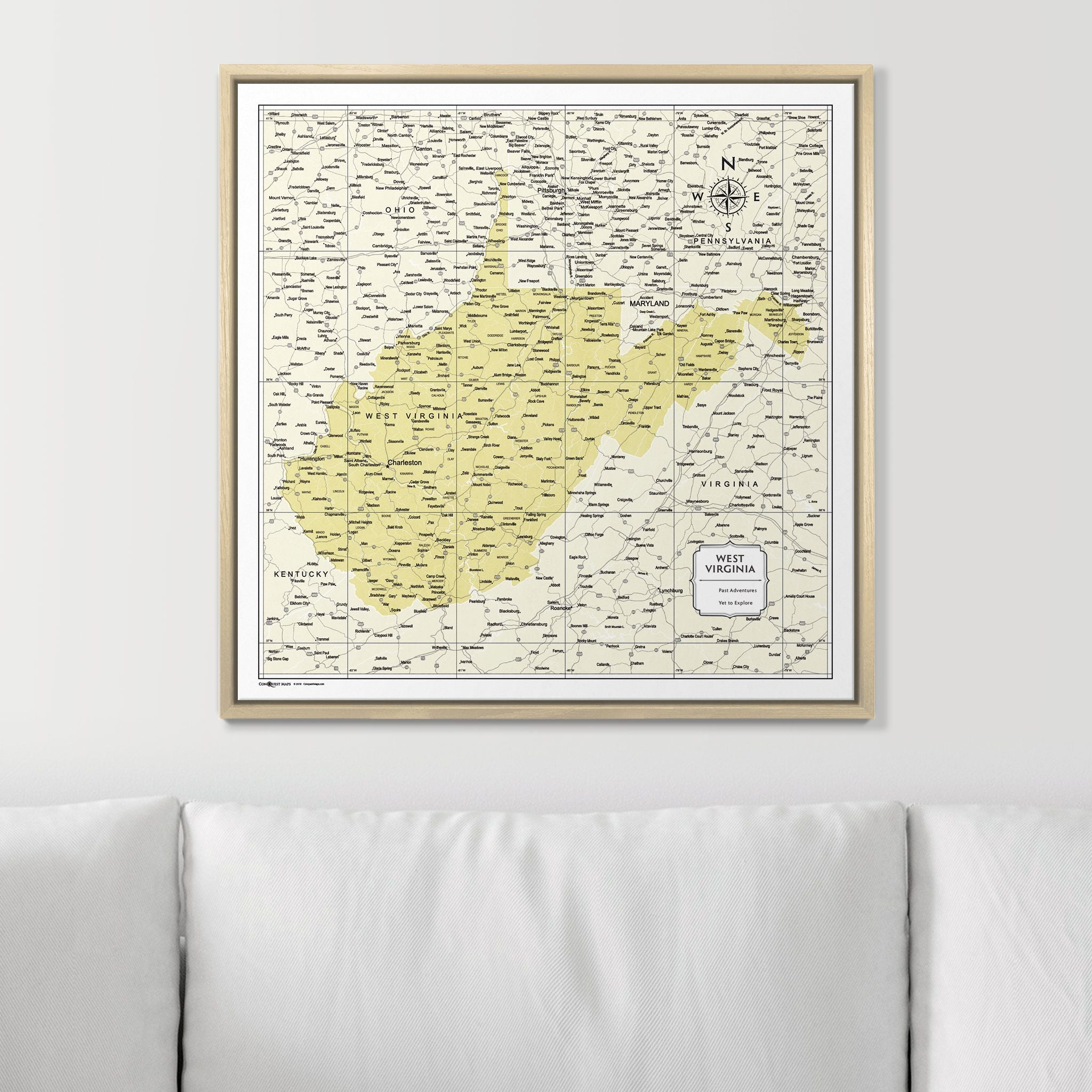 Push Pin West Virginia Map (Pin Board) - Yellow Color Splash CM Pin Board