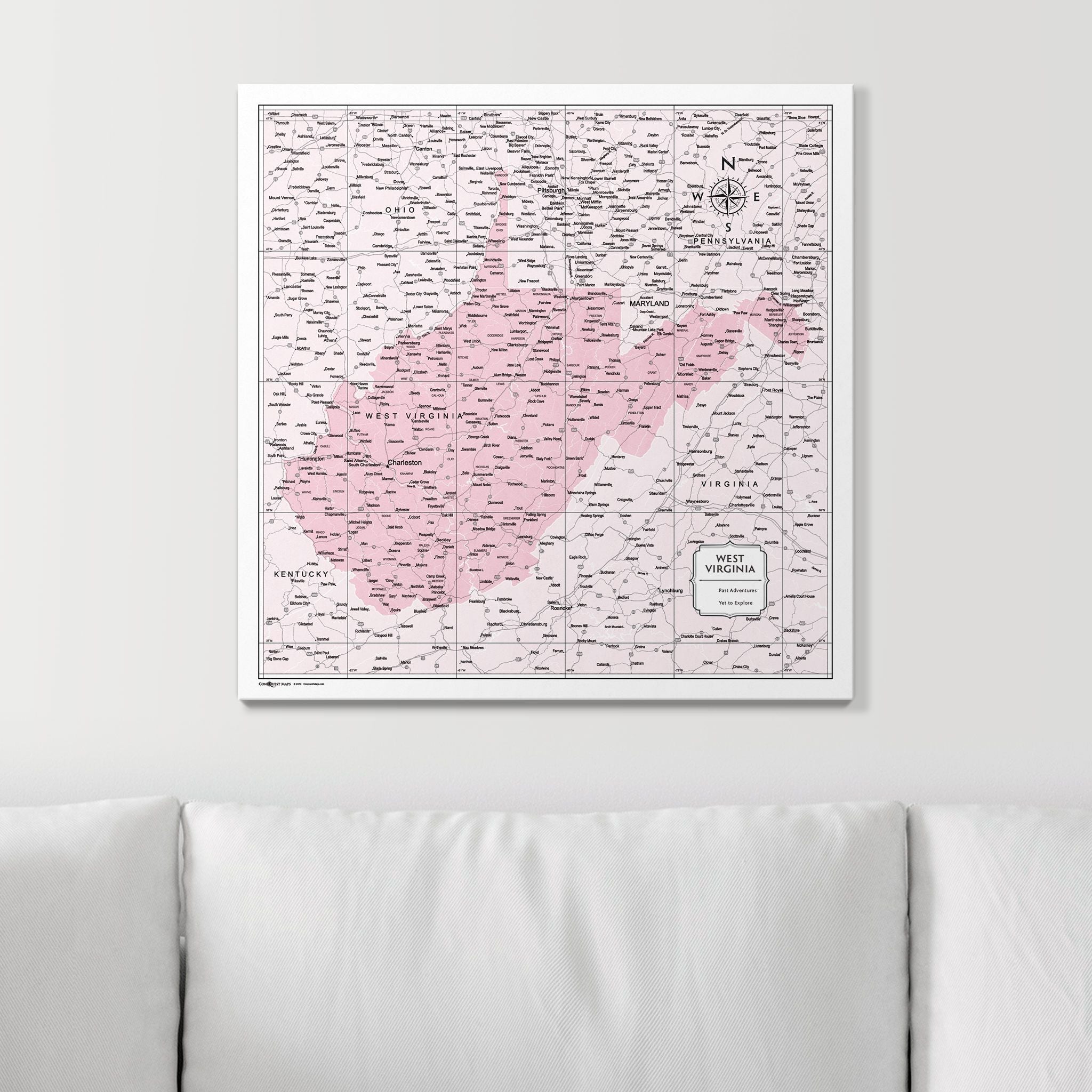 Push Pin West Virginia Map (Pin Board) - Pink Color Splash CM Pin Board