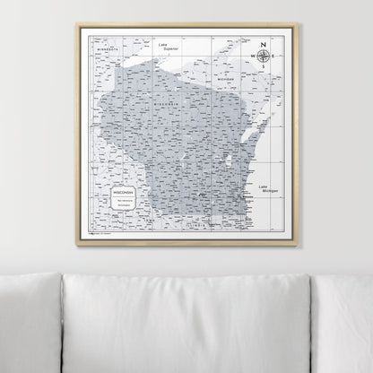 Push Pin Wisconsin Map (Pin Board) - Light Gray Color Splash CM Pin Board