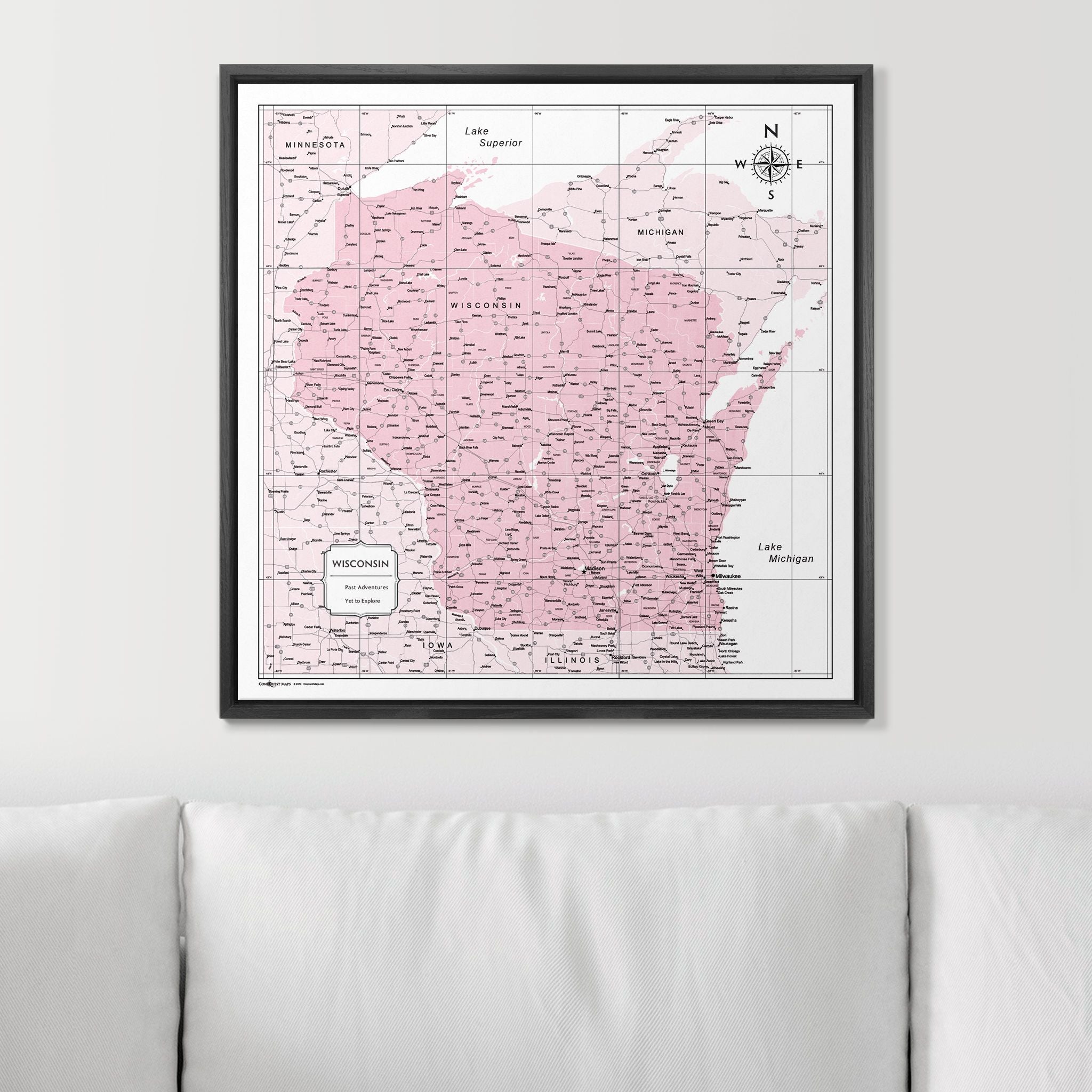 Push Pin Wisconsin Map (Pin Board) - Pink Color Splash CM Pin Board