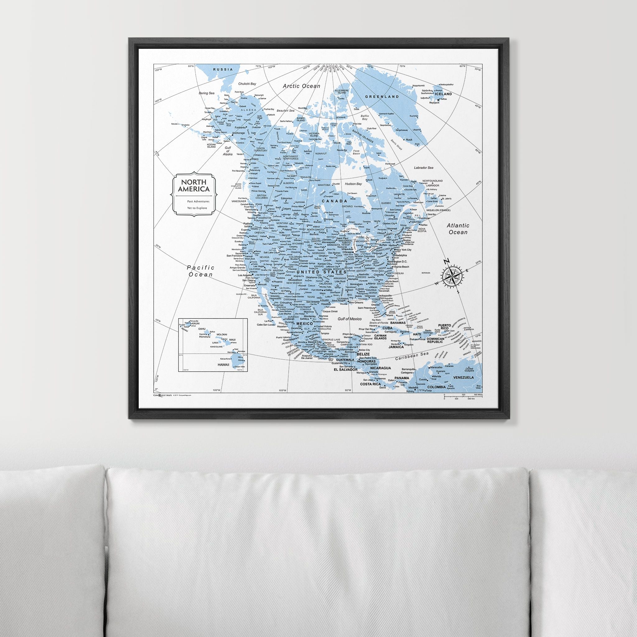 Push Pin North America Map (Pin Board) - Light Blue Color Splash CM Pin Board