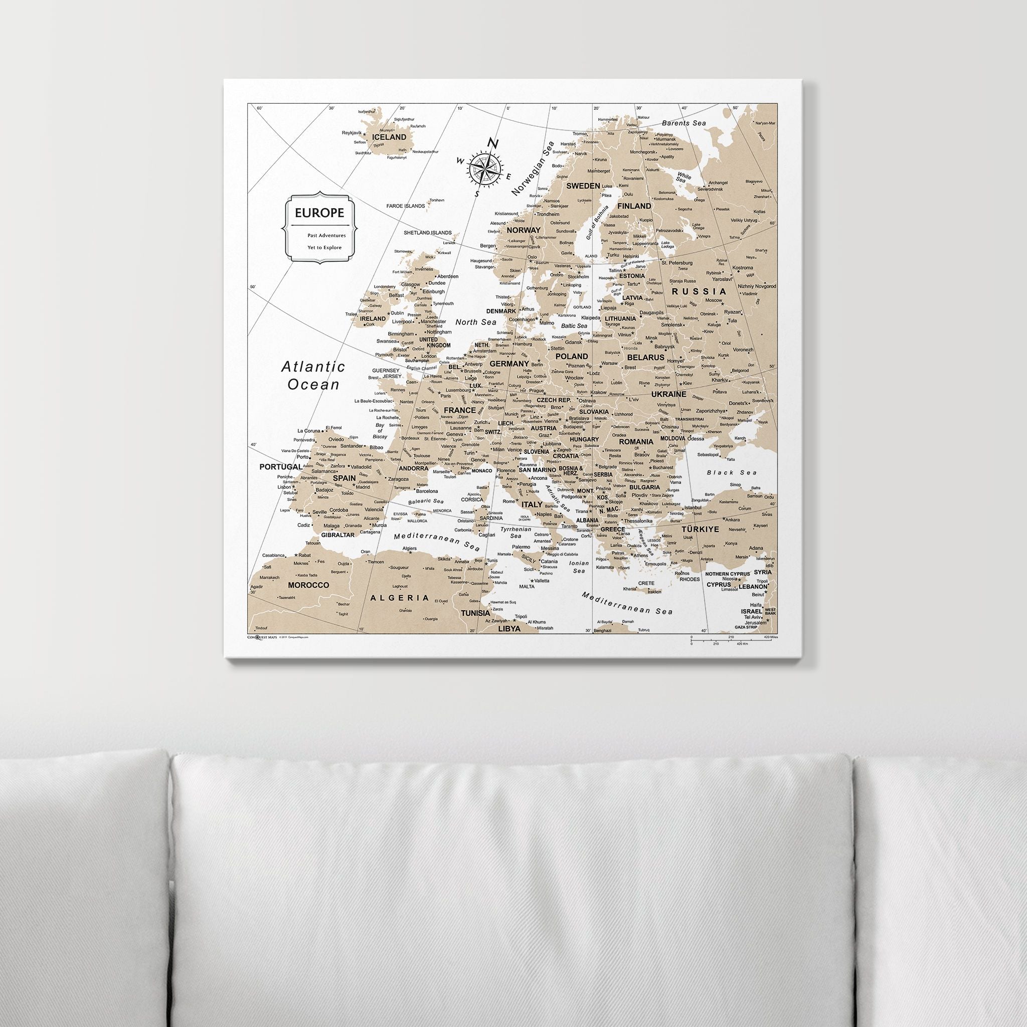 Push Pin Europe Map (Pin Board) - Light Brown Color Splash CM Pin Board