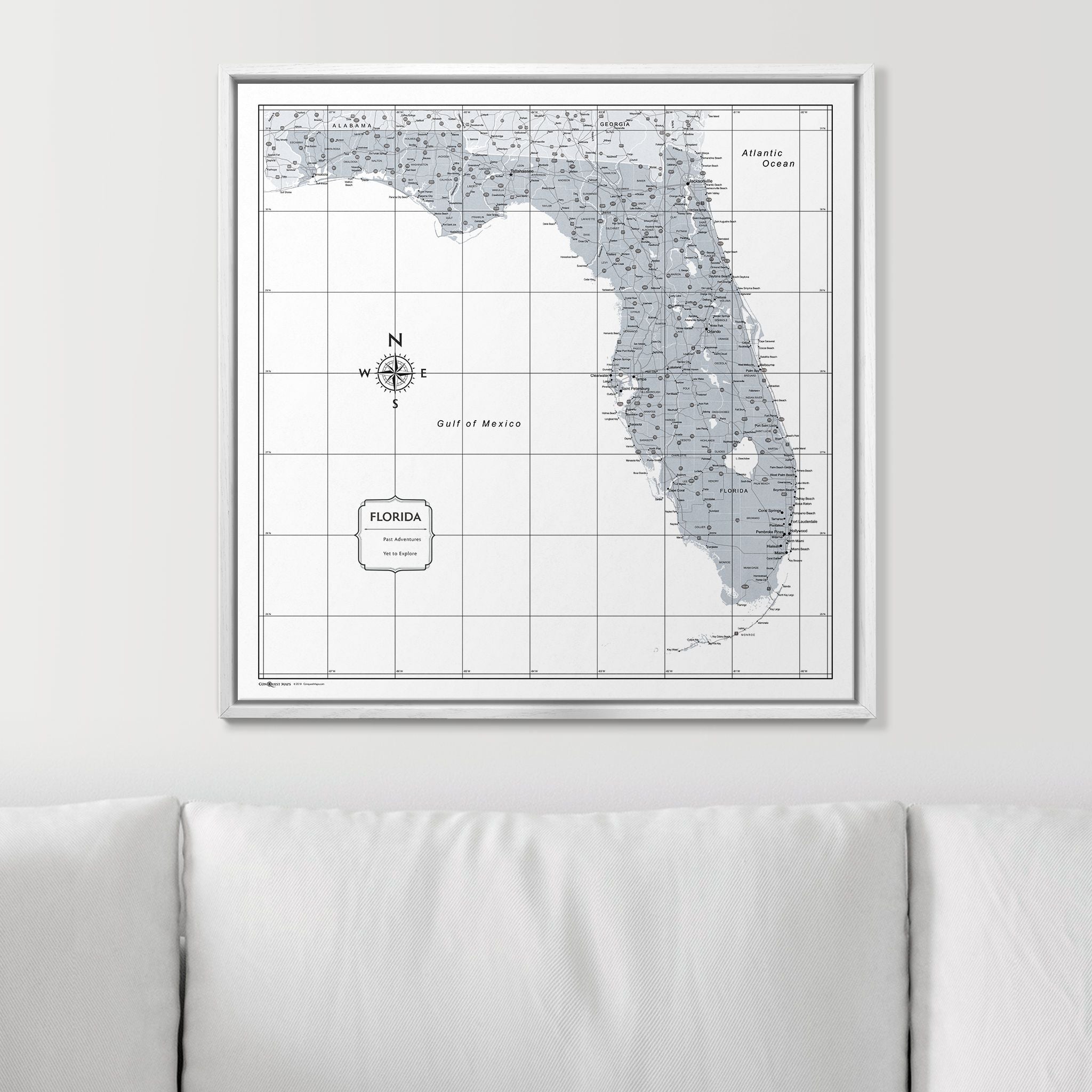 Push Pin Florida Map (Pin Board) - Light Gray Color Splash CM Pin Board