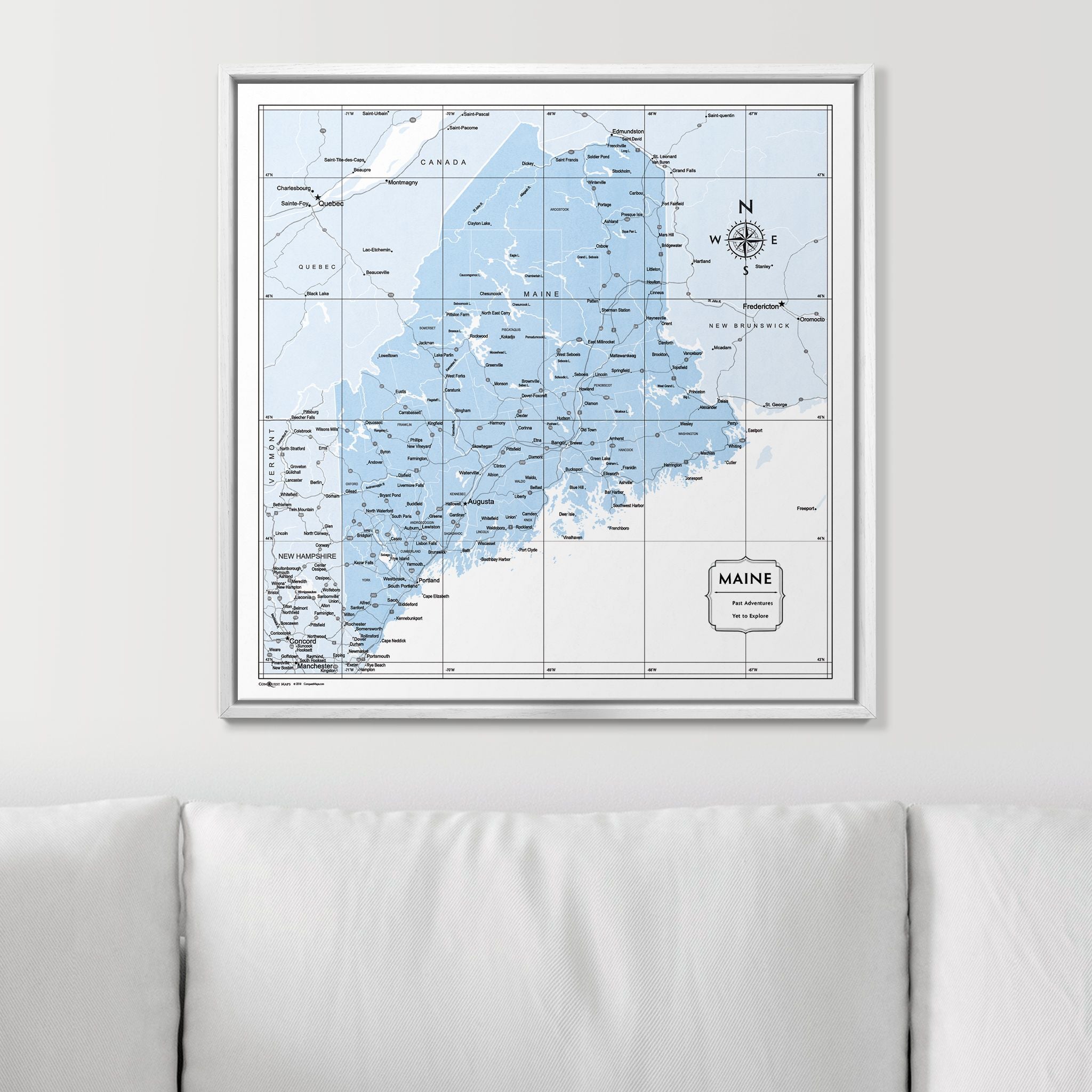 Push Pin Maine Map (Pin Board) - Light Blue Color Splash CM Pin Board