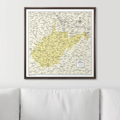 Push Pin West Virginia Map (Pin Board) - Yellow Color Splash CM Pin Board