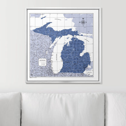 Push Pin Michigan Map (Pin Board) - Navy Color Splash CM Pin Board