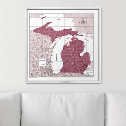 Push Pin Michigan Map (Pin Board) - Burgundy Color Splash CM Pin Board