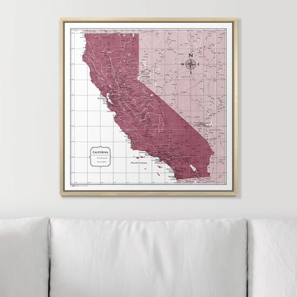 Push Pin California Map (Pin Board) - Burgundy Color Splash CM Pin Board