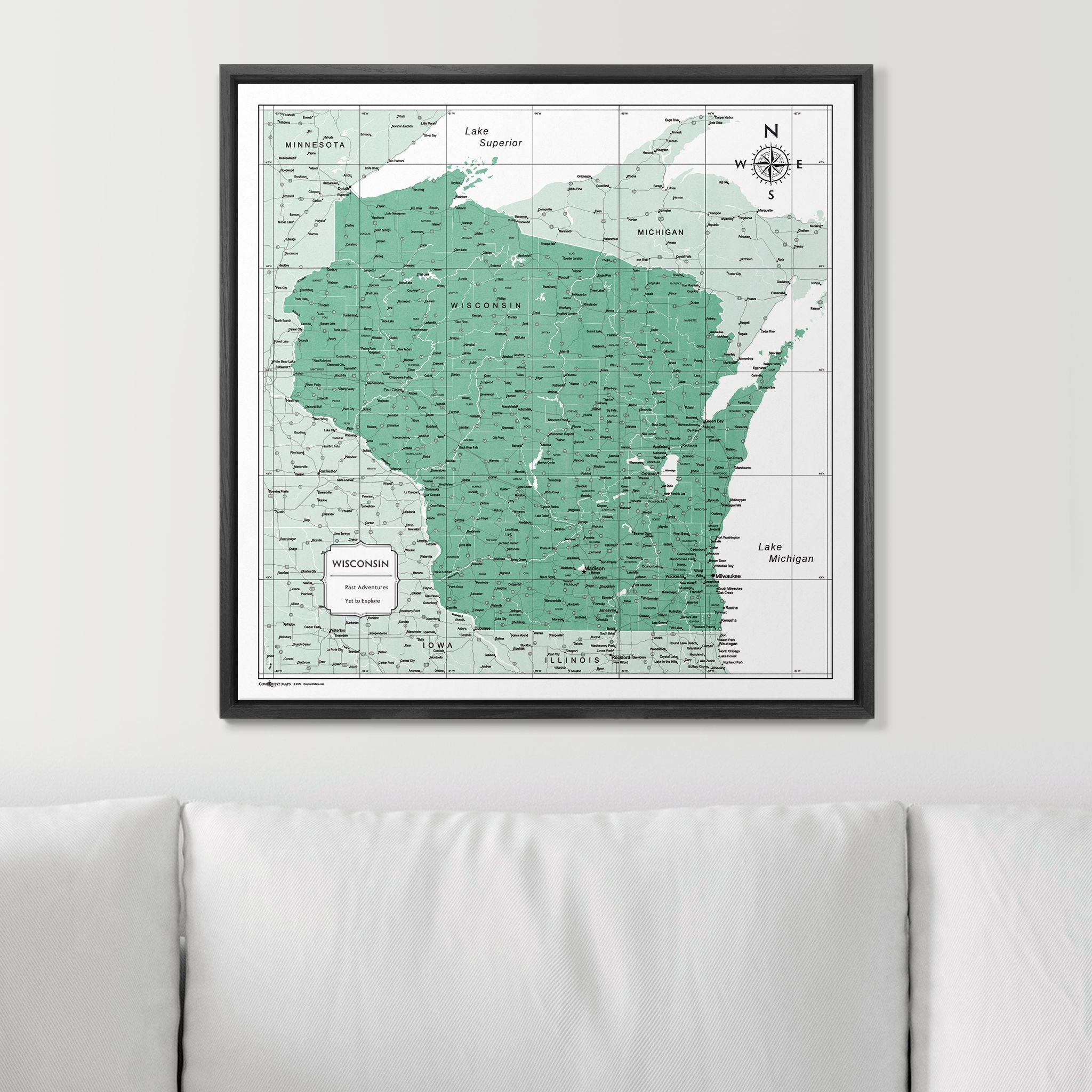 Push Pin Wisconsin Map (Pin Board) - Green Color Splash CM Pin Board