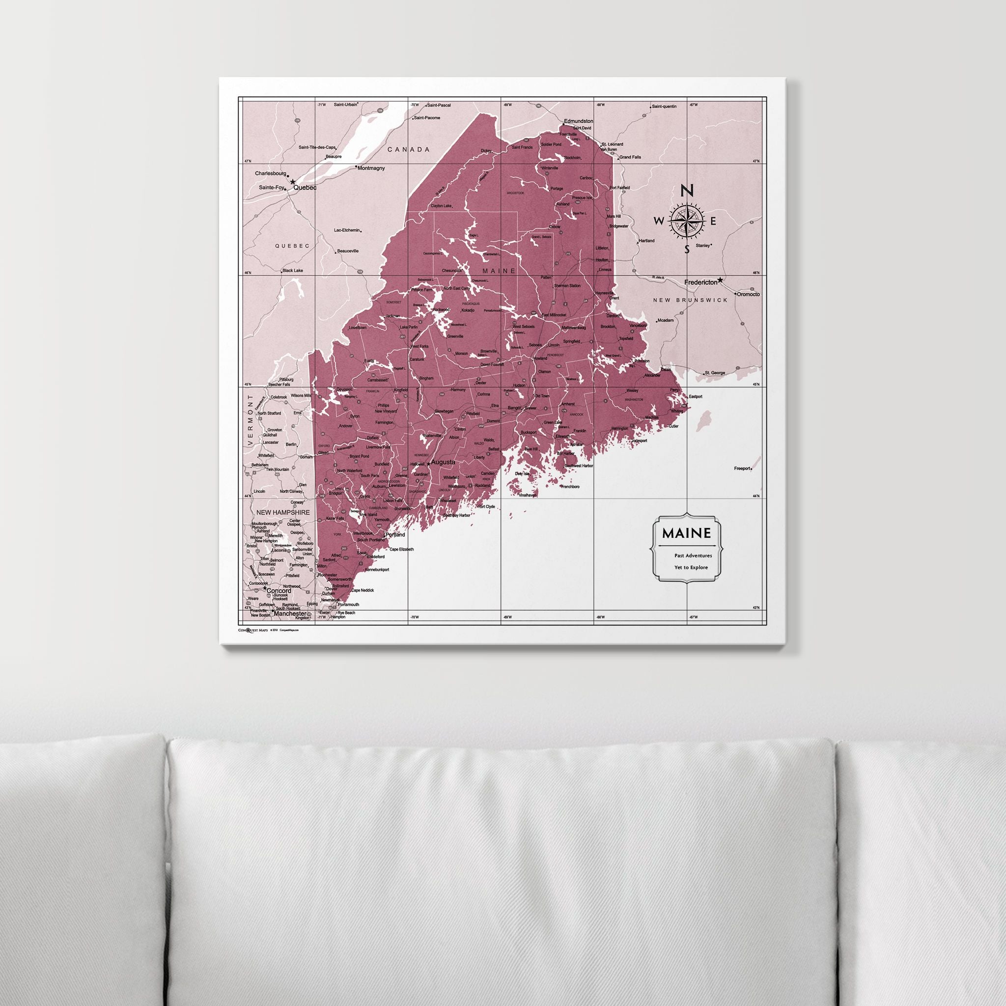 Push Pin Maine Map (Pin Board) - Burgundy Color Splash CM Pin Board