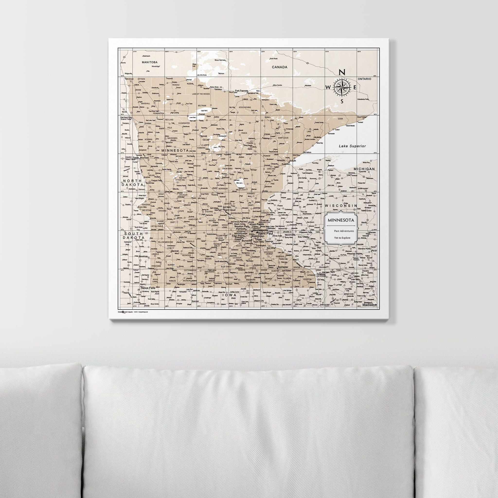 Push Pin Minnesota Map (Pin Board) - Light Brown Color Splash CM Pin Board