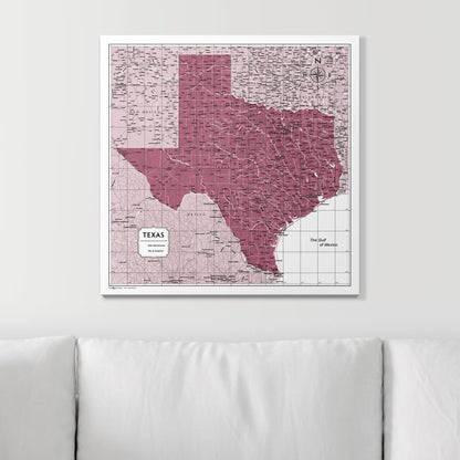 Push Pin Texas Map (Pin Board) - Burgundy Color Splash CM Pin Board