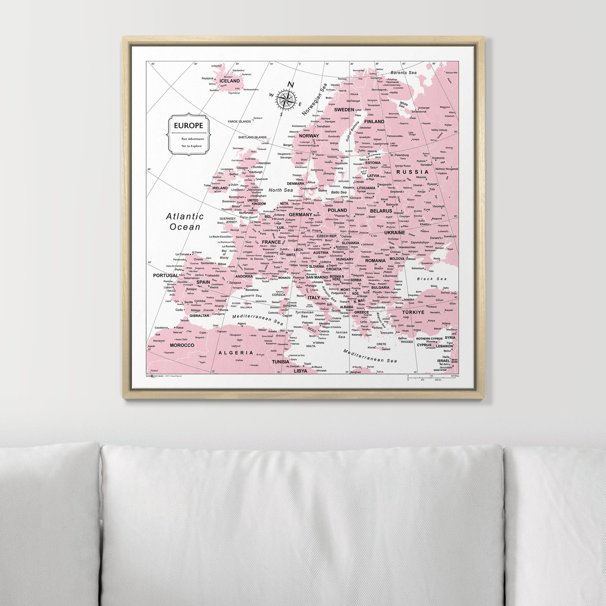 Push Pin Europe Map (Pin Board) - Pink Color Splash CM Pin Board