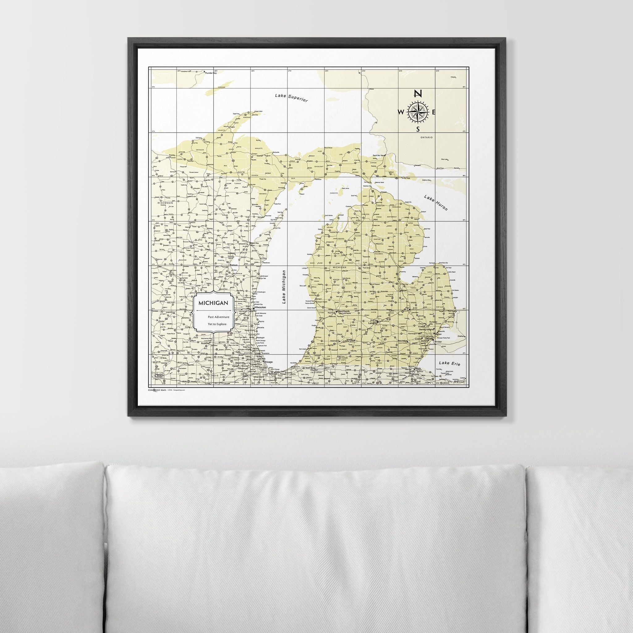 Push Pin Michigan Map (Pin Board) - Yellow Color Splash CM Pin Board