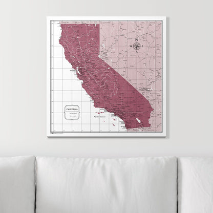 Push Pin California Map (Pin Board) - Burgundy Color Splash CM Pin Board