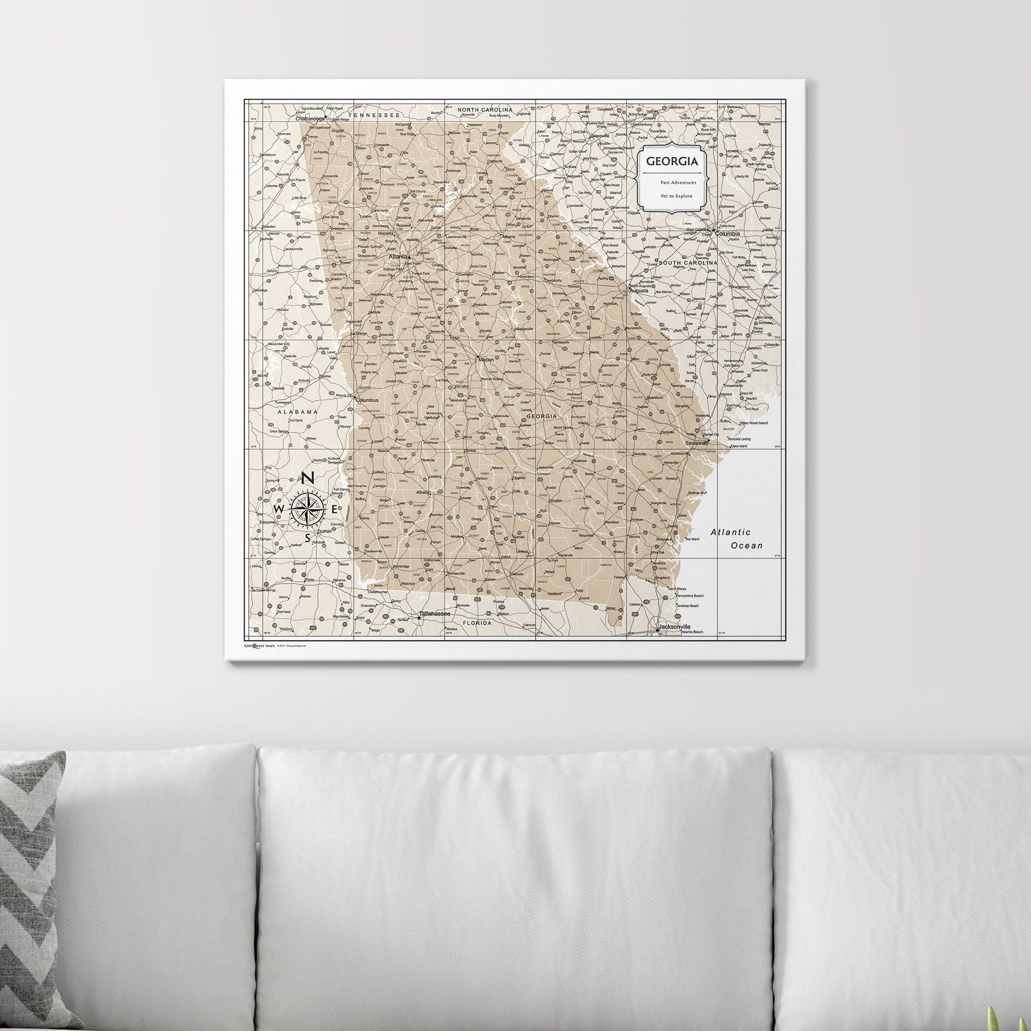 Push Pin Georgia Map (Pin Board) - Light Brown Color Splash CM Pin Board