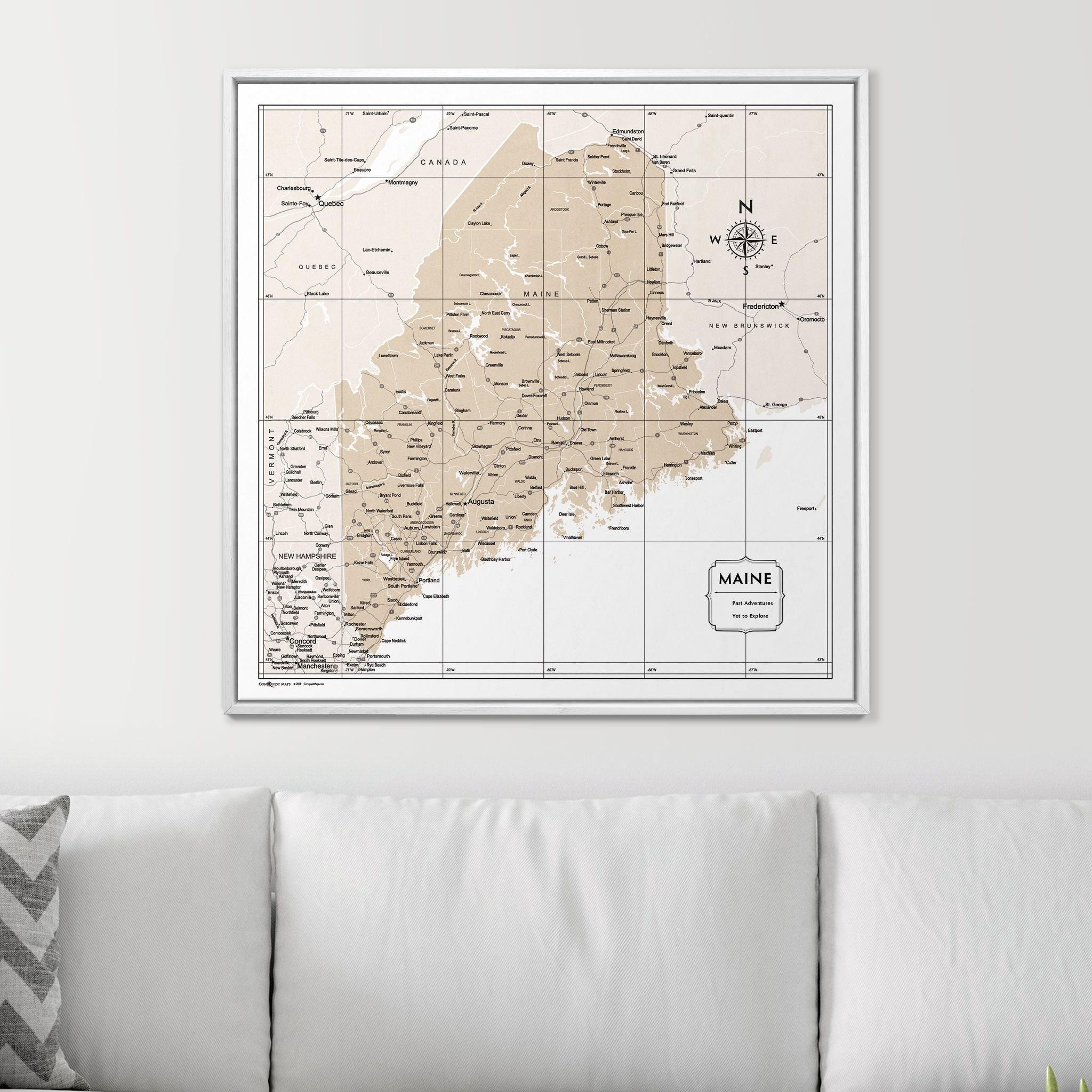 Push Pin Maine Map (Pin Board) - Light Brown Color Splash CM Pin Board