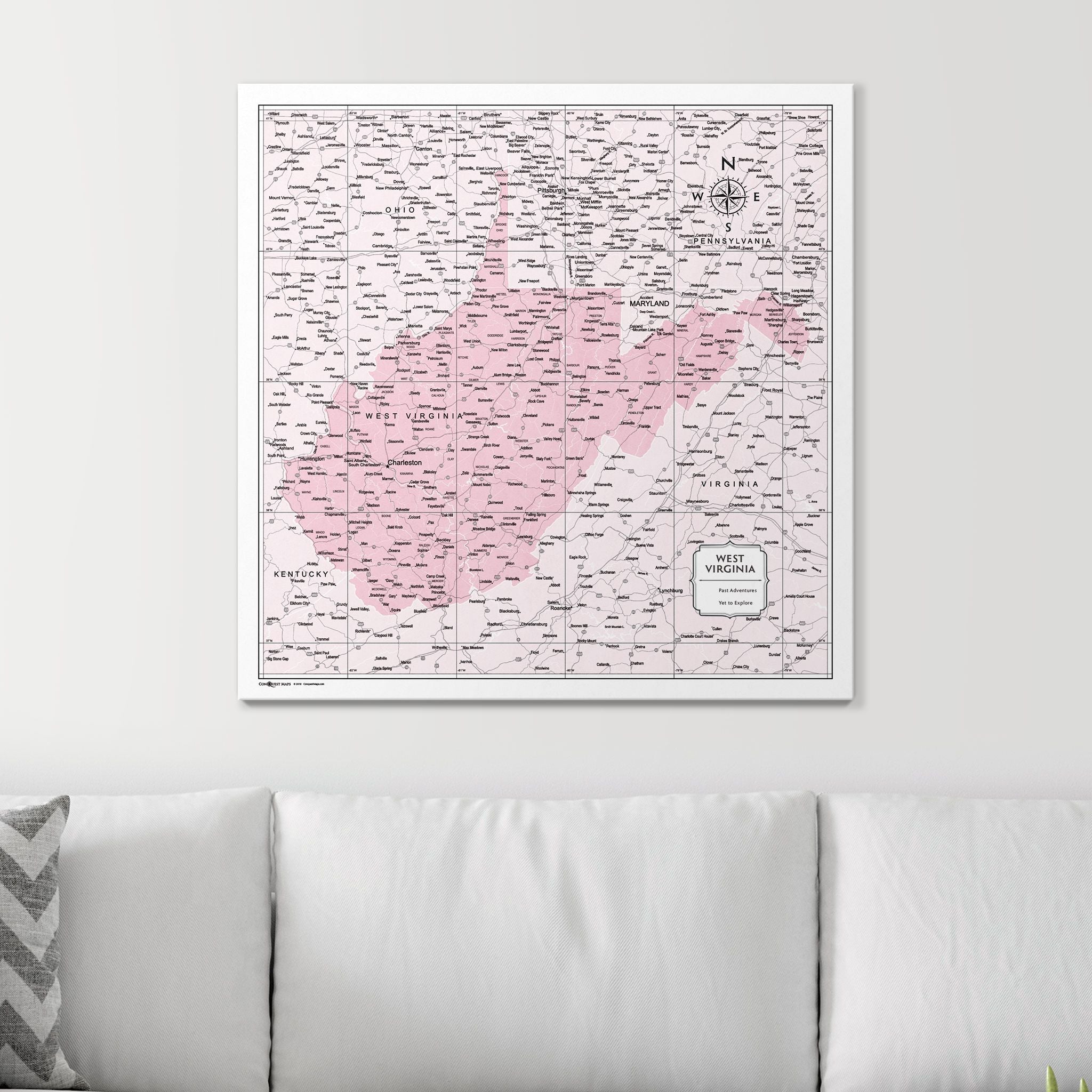 Push Pin West Virginia Map (Pin Board) - Pink Color Splash CM Pin Board