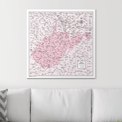 Push Pin West Virginia Map (Pin Board) - Pink Color Splash CM Pin Board